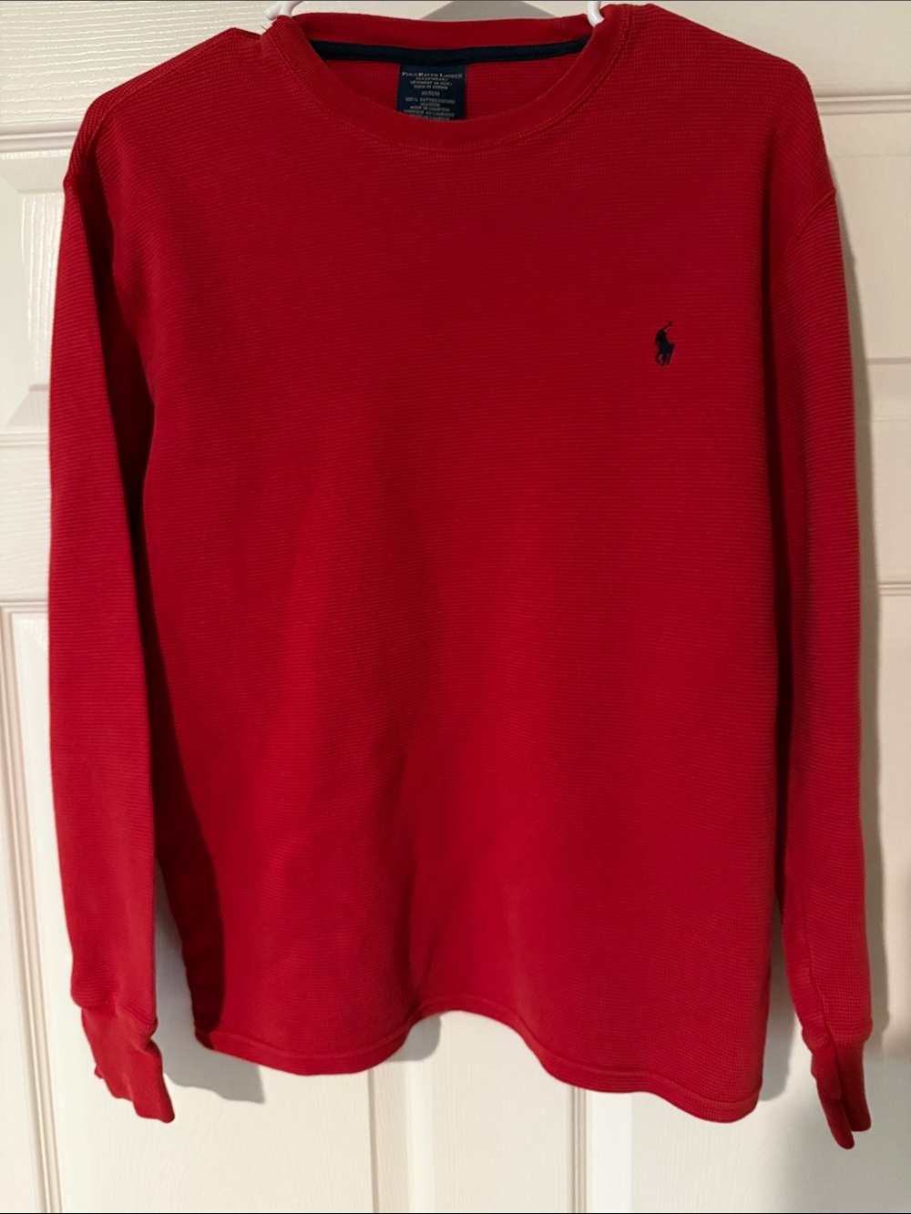 Ralph Lauren Red Long Sleeve Crewneck Thermal Waffle Knit Sleepshirt - Picture 1 of 8